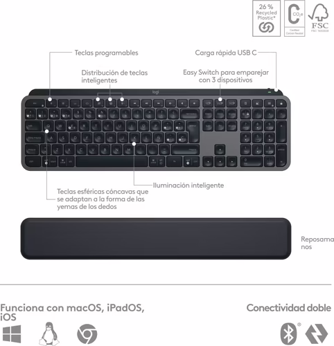 Logitech MX Keys S Combo teclado Ratón incluido RF Wireless + Bluetooth QWERTY  | 920-011610 | 5099206112452 imagen 6