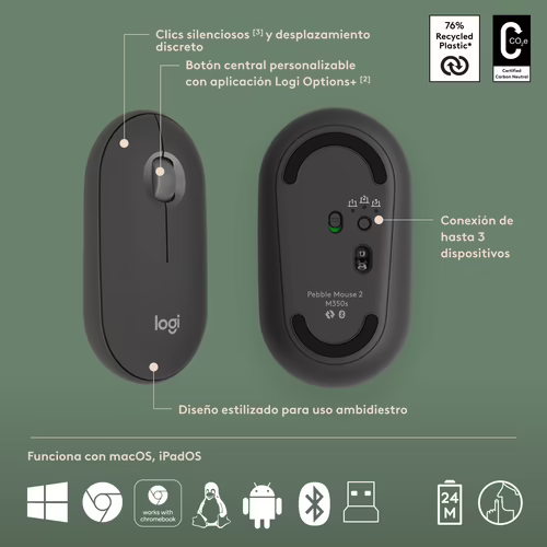 Logitech Pebble 2 Combo teclado Ratón incluido RF Wireless + Bluetooth QWERTY E | 920-012227 | 5099206115651 imagen 7