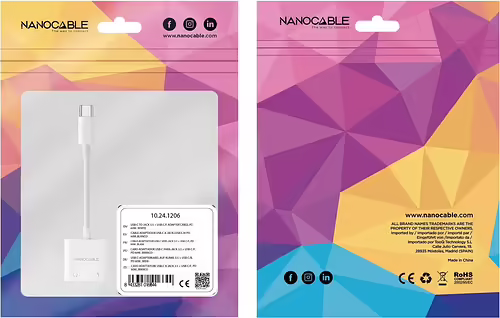 Nanocable Adaptador de Audio USB-C/M a Jack 3.5/H + USB-C/H PD 60W, 11.5 cm, Bla | 10.24.1206 | 8433281016644 imagen 4