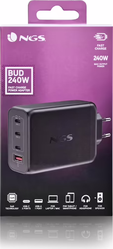 NGS BUD 240W Universal Negro Corriente alterna Carga rápida Interior | NGS-ACCESORIOS-0261 | 8435430626384 imagen 6