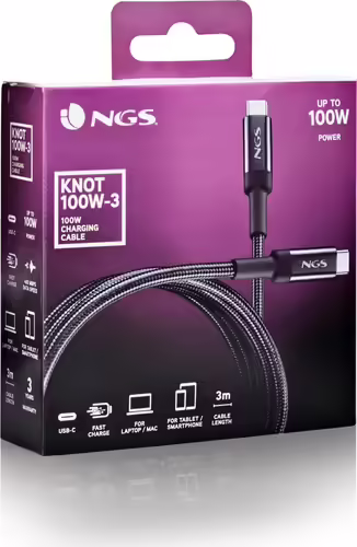 NGS KNOT 100W-3 cable USB USB 2.0 3 m USB C Negro | KNOT100W-3 | 8435430625875 imagen 6