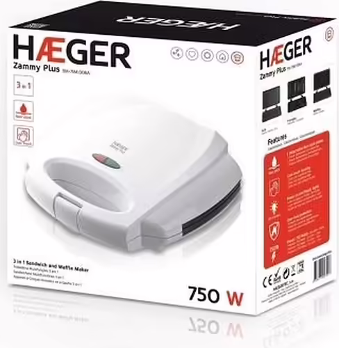 SANDWICHERA HAEGER ZAMMY 750W PLACAS ANTIADHERENTES TAPA CON BLOQUEO APAGADO AUT | SM-75G.004A | 5608475007903 imagen 2
