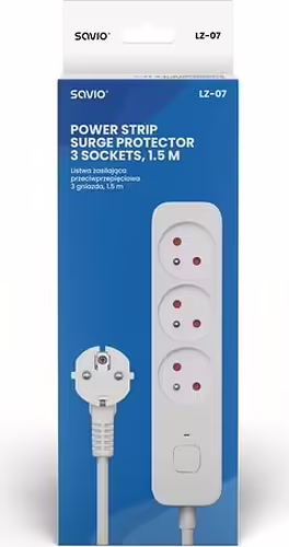 Savio Surge Protective 3-socket power strip 1.5m white LZ-07 3 salidas AC Tipo F | SAVLZ-07 | 5901986047827 imagen 2