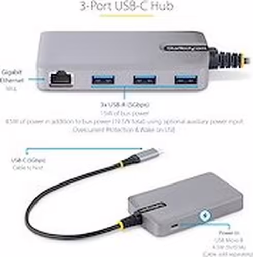 StarTech.com Hub USB-C de 3 Puertos USBA - USB 3.0 de 5Gbps - Alimentado por el  | 5G3AGBB-USB-C-HUB | 0065030893268 imagen 7