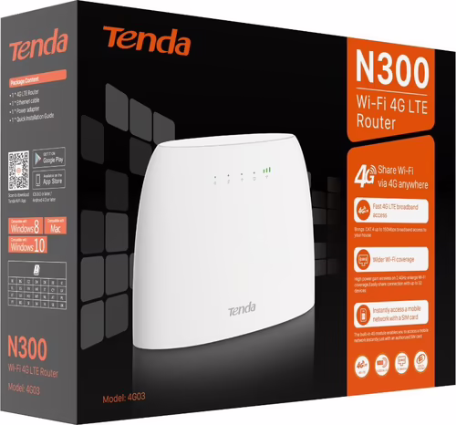 Tenda N300 router inalámbrico Ethernet rápido Banda única (2,4 GHz) 3G, 4G Bl | 4G03 | 6932849430370 imagen 4