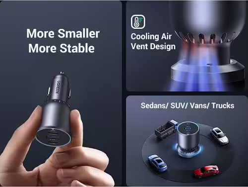 Ugreen 130W 3-Port Fast Car Char gray Auriculares, Ordenador portátil, Teléfon | 6941876230259 imagen 6