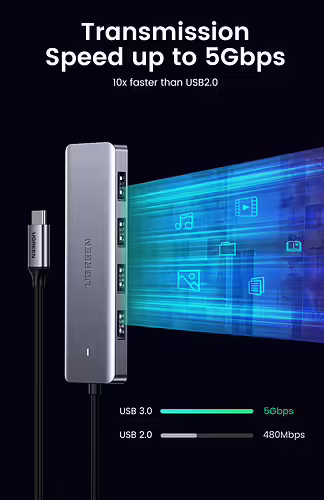 Ugreen 70336 hub de interfaz USB 3.2 Gen 1 (3.1 Gen 1) Type-C 5000 Mbit/s | UG70336 | 6957303873364 imagen 6
