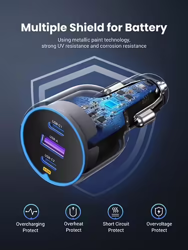 Ugreen 75W 3-Port Fast Car Charg gray Ordenador portátil, Teléfono móvil, Rel | UG35024 | 6941876230242 imagen 5