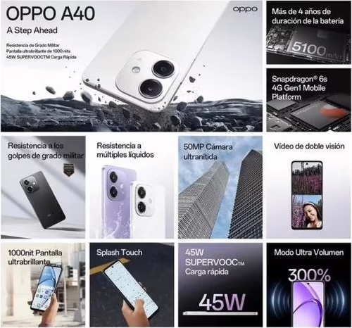 SMARTPHONE OPPO A40 6.67 8GB/256GB/50MPX/NFC/4G WHITE | 6932169353441 imagen 4