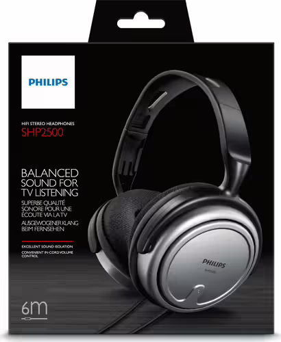 Auriculares diadema philips interior con cable para tv 3.5mm 6.5mm negro plata S | SHP2500/10 | 8712581584276 imagen 2