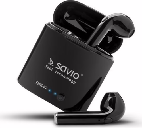 SAVIO AURICULARES INALABRICOS BLUETOOTH 5.0 TWS-02 NEGRO CON BASE DE CARGA/MICR | SAVSLTWS-02 | 5901986045281 imagen 2