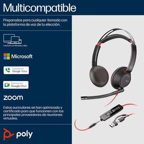Poly Auriculares de diadema con microfono Blackwire 5220 estereo USB-C + Mini ja | 8x231AA imagen 3