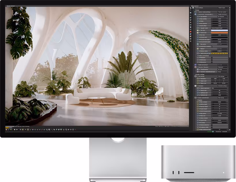 Imagen de Apple Mac Studio Chip M2 Max con CPU de 12 Nucleos GPU de 30 Nucleos y Neural Engine de 16 Nucleos 32GB de memoria unificada 512GB SSD Frontal: dos puertos USB-C y ranura para tarjetas SDXC Parte trasera: cuatro puertos Thunderbolt 4, dos puertos USB-A, puerto HDMI, puerto Ethernet de 10 Gb y toma para auriculares de 3,5 mm