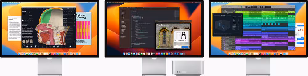 Imagen de Apple Mac Studio Chip M2 Max con CPU de 12 Nucleos GPU de 30 Nucleos y Neural Engine de 16 Nucleos 32GB de memoria unificada 512GB SSD Frontal: dos puertos USB-C y ranura para tarjetas SDXC Parte trasera: cuatro puertos Thunderbolt 4, dos puertos USB-A, puerto HDMI, puerto Ethernet de 10 Gb y toma para auriculares de 3,5 mm