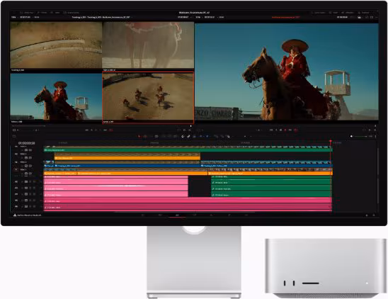 Imagen de Apple mac studio chip m4 max de apple con cpu de 14 nucleos gpu de 32 nucleos y neural engine de 16 nucleos 36gb de memoria unificada 512gb ssd frontal: dos puertos usb-c y ranura para tarjetas sdxc parte trasera: cuatro puertos thunderbolt 5, dos puertos usb-a, puerto hdmi, puerto ethernet de 10 gb y toma para auriculares de 3,5 mm